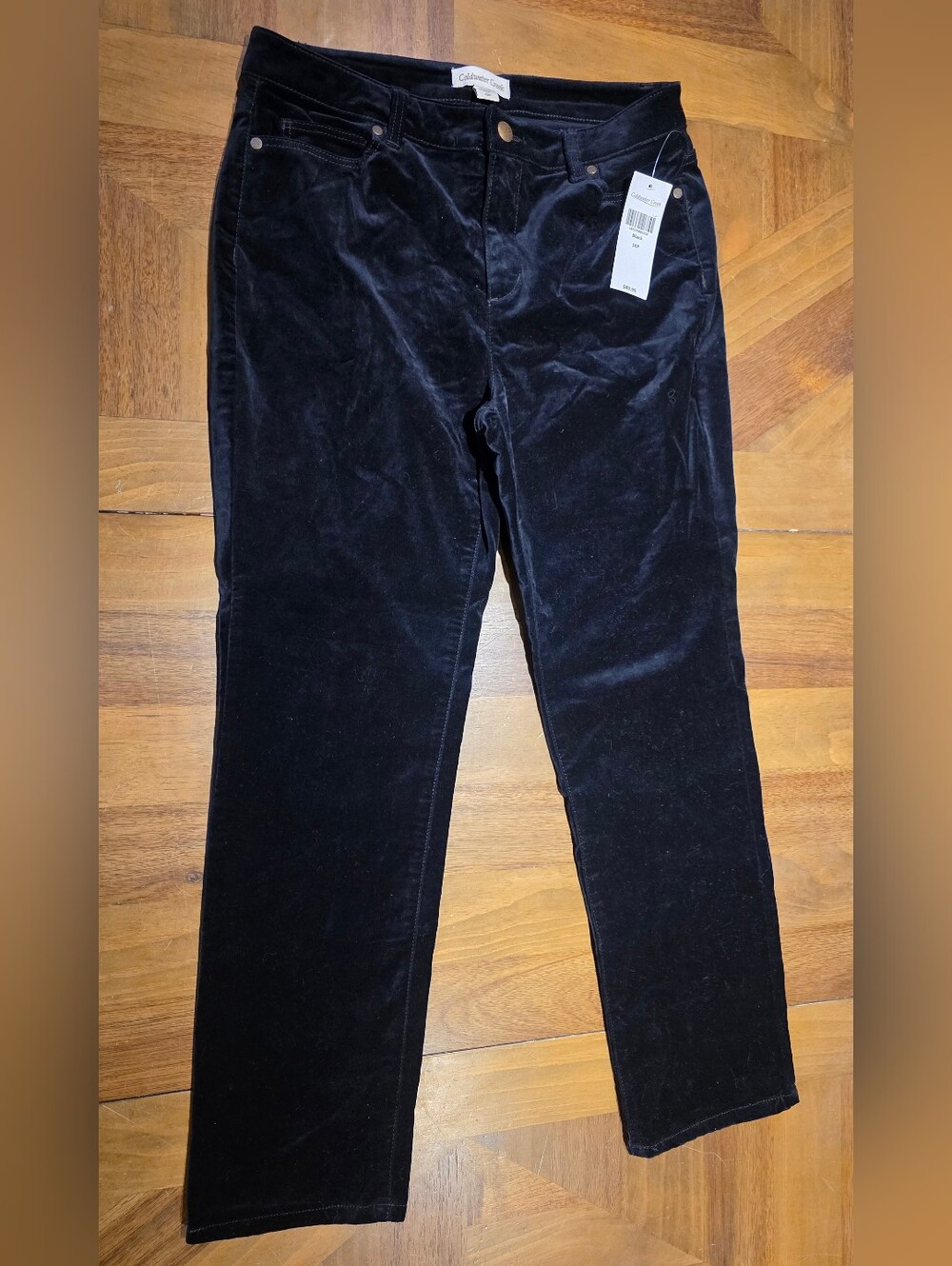 Coldwater Creek Black Velvet Pants Sz 10P Petite Mid Rise Casual NWT